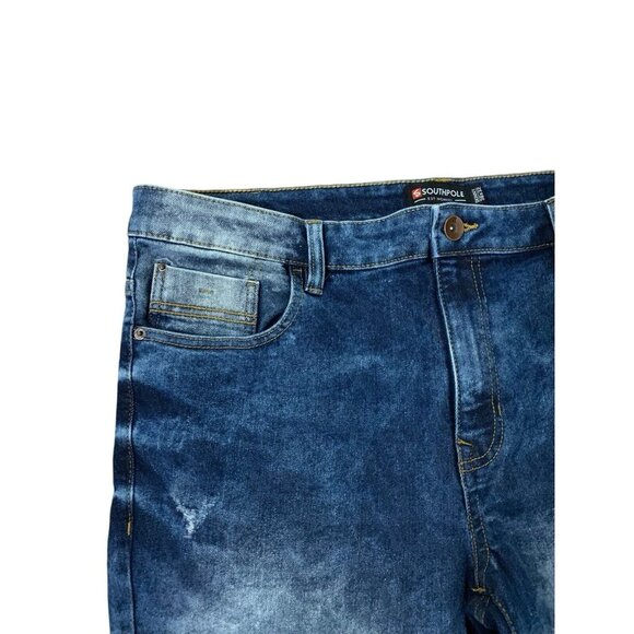 SOUTHPOLE‎ Y2K Men's 38x32 Ripped Pleated Style Denim Skinny Jeans ~ LOOK!! - Picture 3 of 11